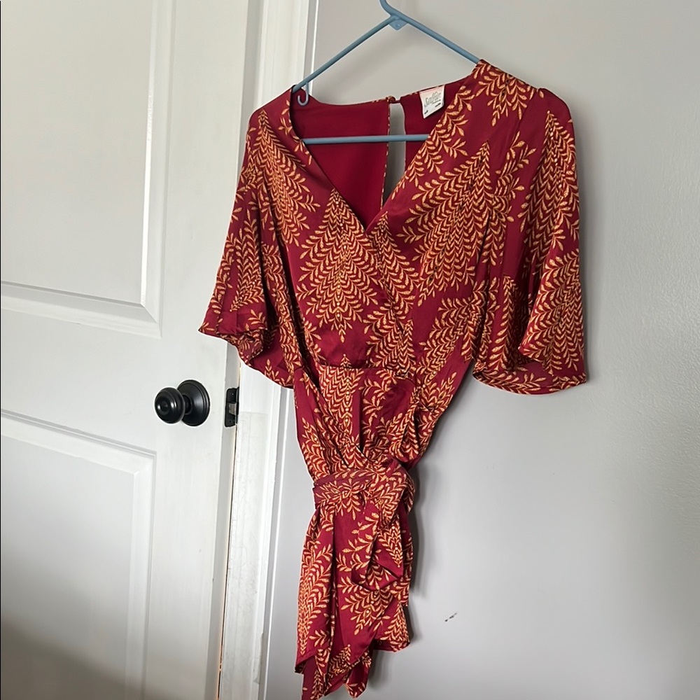 Red and Orange Wrap Dress